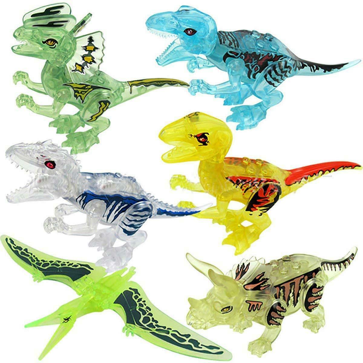 6 Colorful Clear Jurassic Dinosaur Puzzle Toy Set