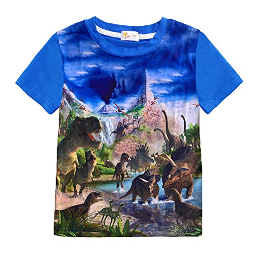Dino-themed Boys T-Shirt Blue Jurassic Pattern Youth