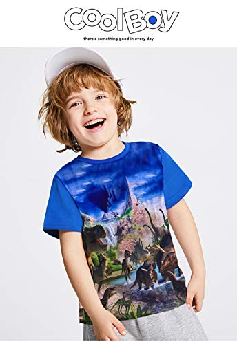 Dino-themed Boys T-Shirt Blue Jurassic Pattern Youth
