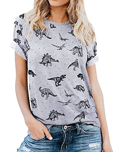 Women Cute Dinosaur Graphic Prime Tees Ladies Bestie Fun Shirt Blouse Tops