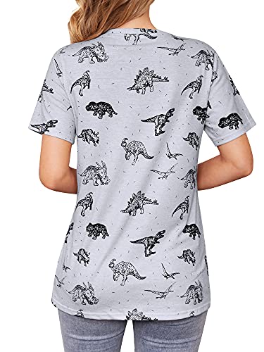 Women Cute Dinosaur Graphic Prime Tees Ladies Bestie Fun Shirt Blouse Tops