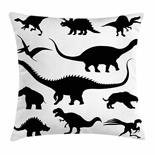 Dino Silhouette Cushion Cover - Monochrome 16x16 Square Pillow
