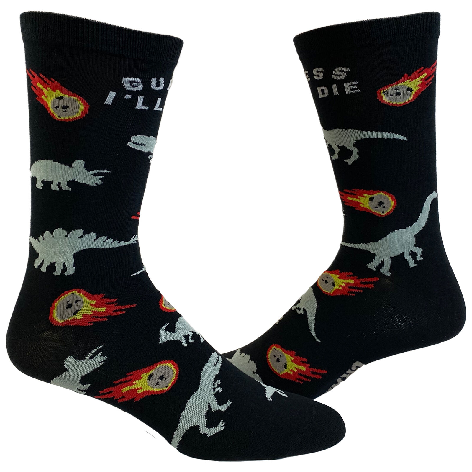 Men's Guess I'll Die Socks Funny Dinosaur Extinction Meteor Graphic Novelty
