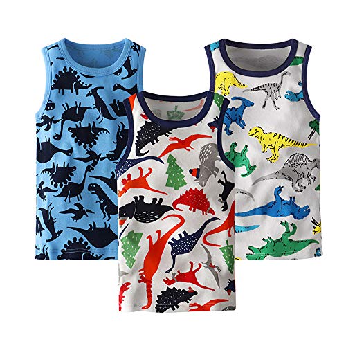 HUAER& Toddler Boys' 2-3 Pack Tank Tops (Dinosaur, 2T)
