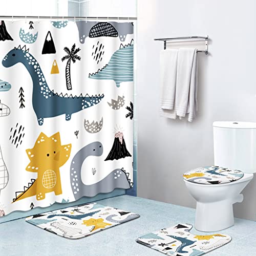 Dino-themed Bathroom Decor Set: Shower Curtains + Rugs