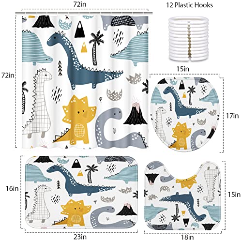 Dino-themed Bathroom Decor Set: Shower Curtains + Rugs