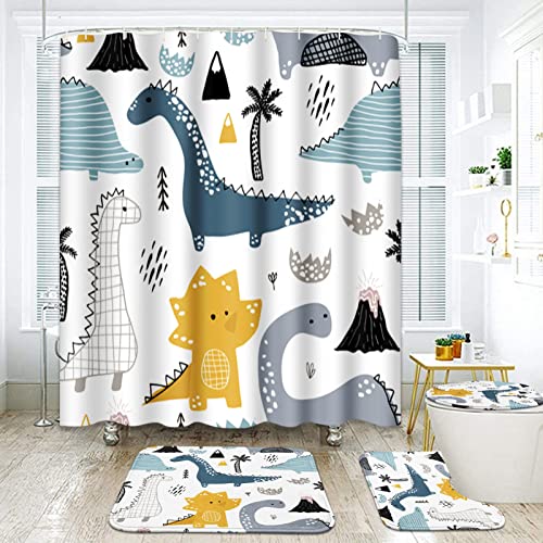 Dino-themed Bathroom Decor Set: Shower Curtains + Rugs