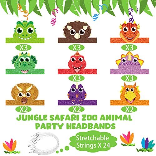 Gersoniel 24 Pcs Dinosaur Birthday Party Hats for Kids Dinosaur Party Favors Dinosaur Headbands Dinosaur Paper Party Crown for Boys Girls, Dinosaur Theme Decoration Dinosaur Party Favors