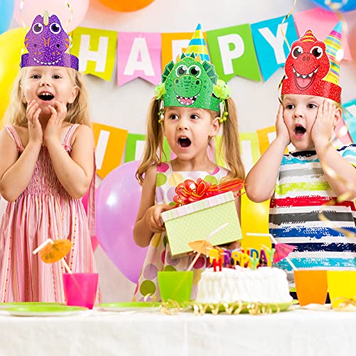 Gersoniel 24 Pcs Dinosaur Birthday Party Hats for Kids Dinosaur Party Favors Dinosaur Headbands Dinosaur Paper Party Crown for Boys Girls, Dinosaur Theme Decoration Dinosaur Party Favors