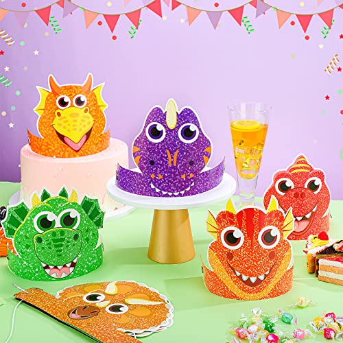 Gersoniel 24 Pcs Dinosaur Birthday Party Hats for Kids Dinosaur Party Favors Dinosaur Headbands Dinosaur Paper Party Crown for Boys Girls, Dinosaur Theme Decoration Dinosaur Party Favors
