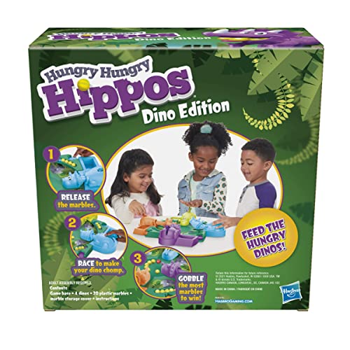 Hungry Hungry Hippos Dino Edition Board Game, Pre-School Game for Ages 4 and Up; For 2 to 4 Players (Amazon Exclusive)