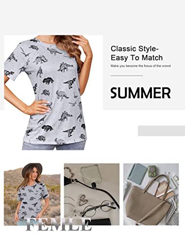 Women Dinosaur Funny Shirt Crewneck Casual Loose Cute Tops Long Sleeve Hoodie Pullover Sweatshirt