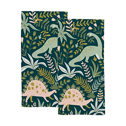 Dinosaur Palm Print Towels 2 Pack - Green