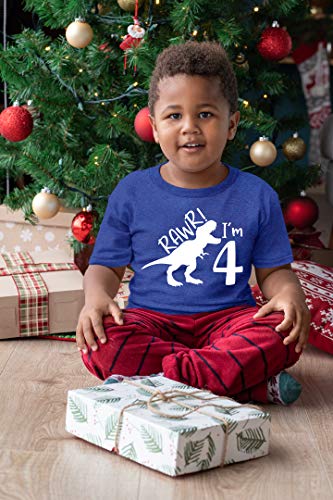 rawr im 4 Year Old boy Shirt Roar 4th Birthday Shirt boy Four Dinosaur Tshirt (Charcoal Blue, 5 Years)