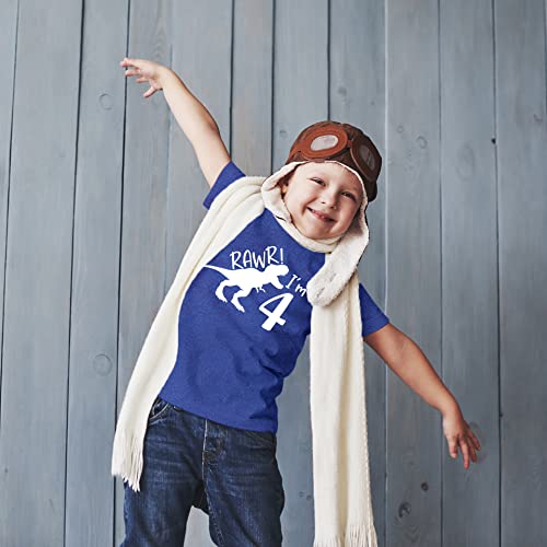 rawr im 4 Year Old boy Shirt Roar 4th Birthday Shirt boy Four Dinosaur Tshirt (Charcoal Blue, 5 Years)