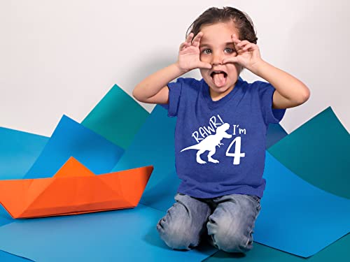 rawr im 4 Year Old boy Shirt Roar 4th Birthday Shirt boy Four Dinosaur Tshirt (Charcoal Blue, 5 Years)