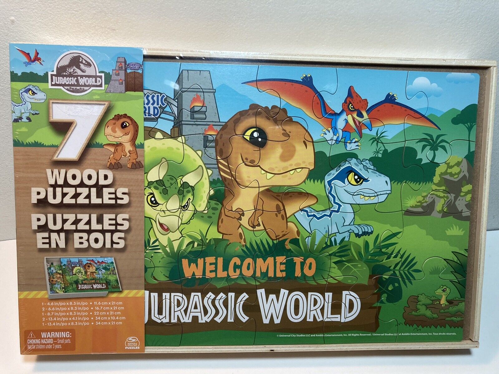 Jurassic World 7-Wood Puzzle Set with Storage Box