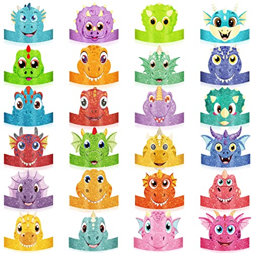 48 Dinosaur Party Hats with Elastic Ropes