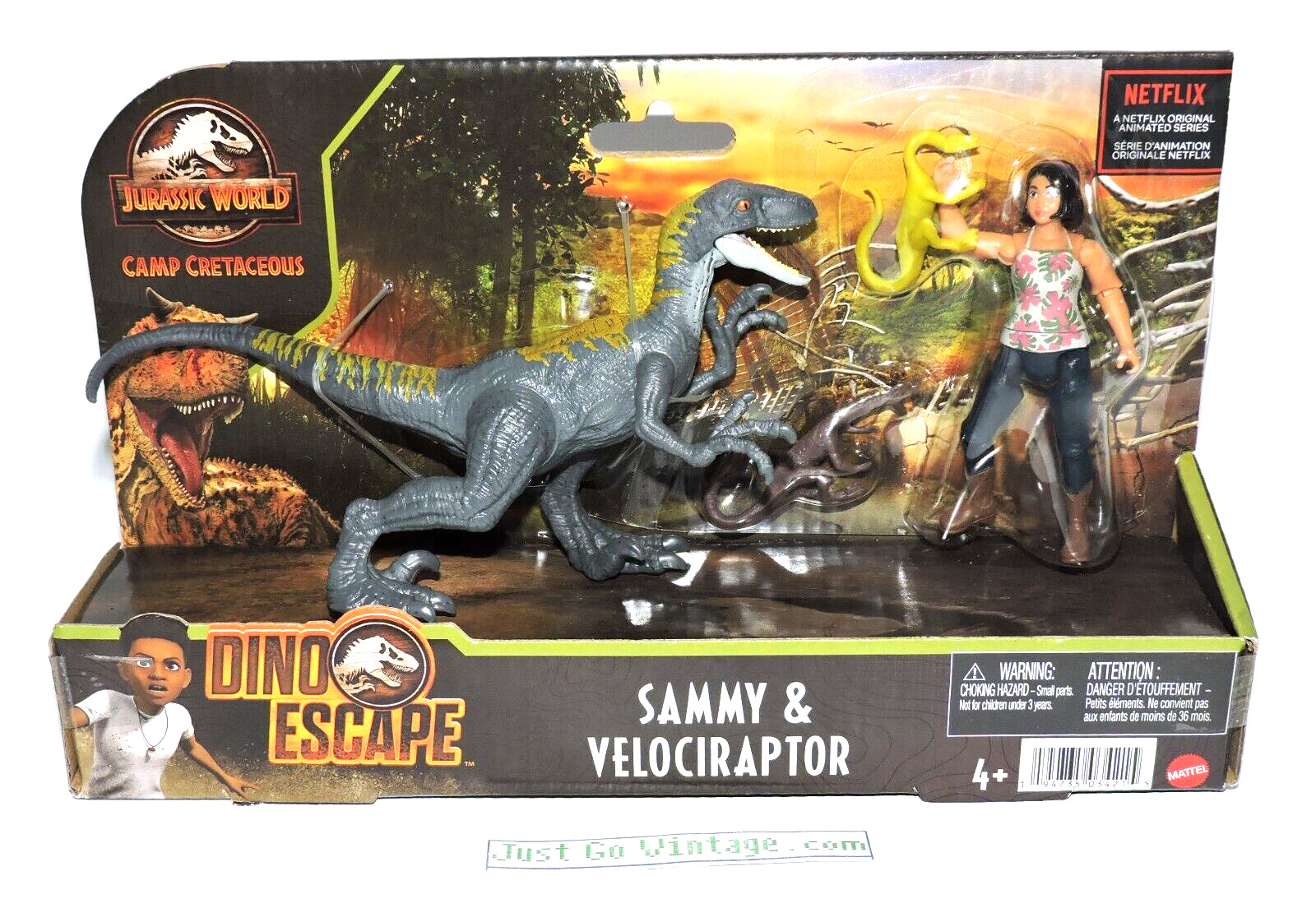 Jurassic World Sammy & Velociraptor Camp Cretaceous Dino Escape Mattel 2021, NEW
