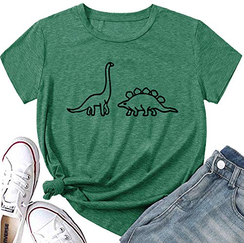 Ayaclon Women's Cute Dinosaur Shirt Summer Loose Casual T-Shirt Short Sleeve Graphic Printed Tops Green Medium