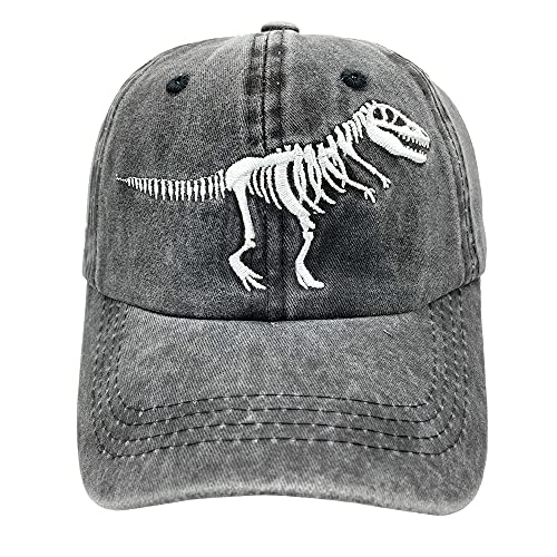 NVJUI JUFOPL Boys' Skull Dinosaur Hat, Washed Vintage Funny Embroidered Baseball Cap for Kids Black