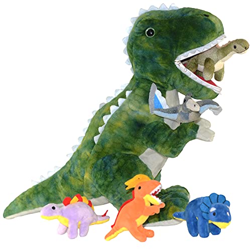 DreamsBe Dinosaur Stuffed Animal T-Rex and 5 Little Dinos for Boys & Girls - Plush T-Rex Stuffie with Zippered Pocket for Eating Dinosaurs - Dinosaur Gift for Boys Ages 3 4 5 6 7 8 9 Years