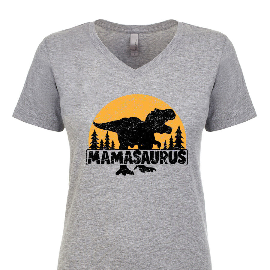 Funny Mamasaurus Women's Dinosaur V-Neck T-Shirt