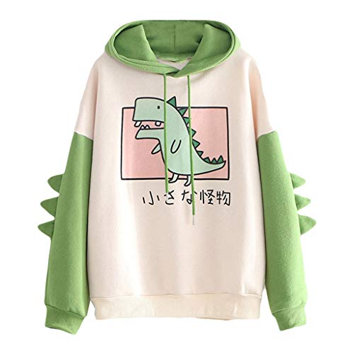 Meikosks Women's Dinosaur Sweatshirt Long Sleeve Splice Tops Cartoon Cute Hoodies Teens Girls Casual Pullover (Green, XX-Large, xx_l)
