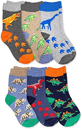 Jefferies Socks boys Boy s Dinosaur Pattern Cotton Crew Socks 6 Pack Multi X Small, Multi, X-Small US