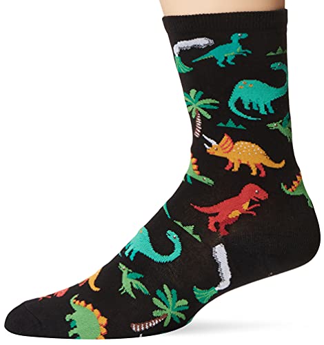 Hot Sox Women's Animal Series Novelty Fashion Casual Crew Socks, Dinosaurs (Black), Shoe Size: 4-10 (Sock Size 9-11)