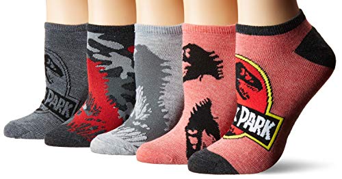 Universal womens Jurassic World 5 Pack No Show Casual Sock, Black Red Multi, 9 11 US