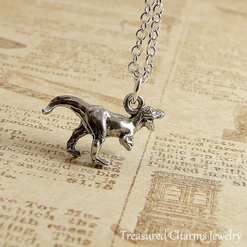 Silver T-Rex Charm Necklace - Dino Pendant Jewelry