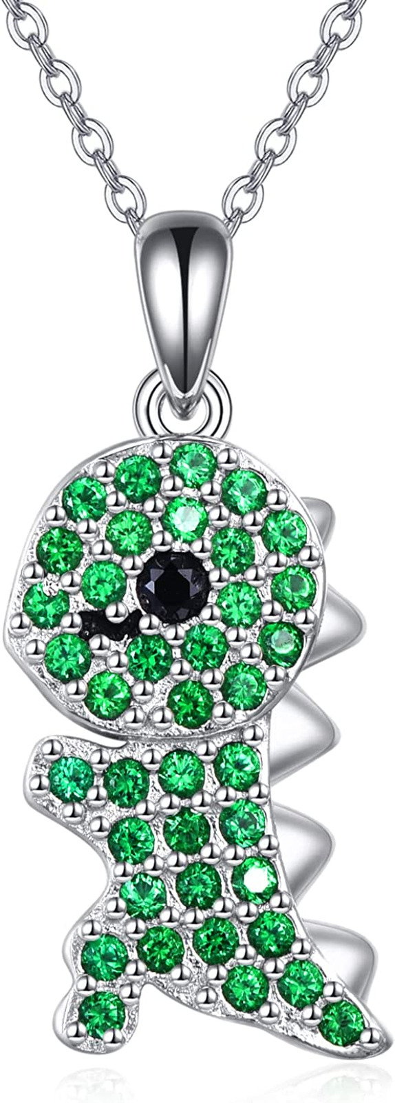 Sterling Silver Green CZ Dinosaur Pendant Necklaces Jewelry Gifts for Women 20"