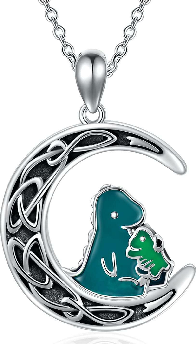 Celtic Knot Dinosaur Moon Necklace for Women