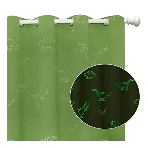 Green Dinosaur Blackout Curtains with Glow-in-the-Dark Animals