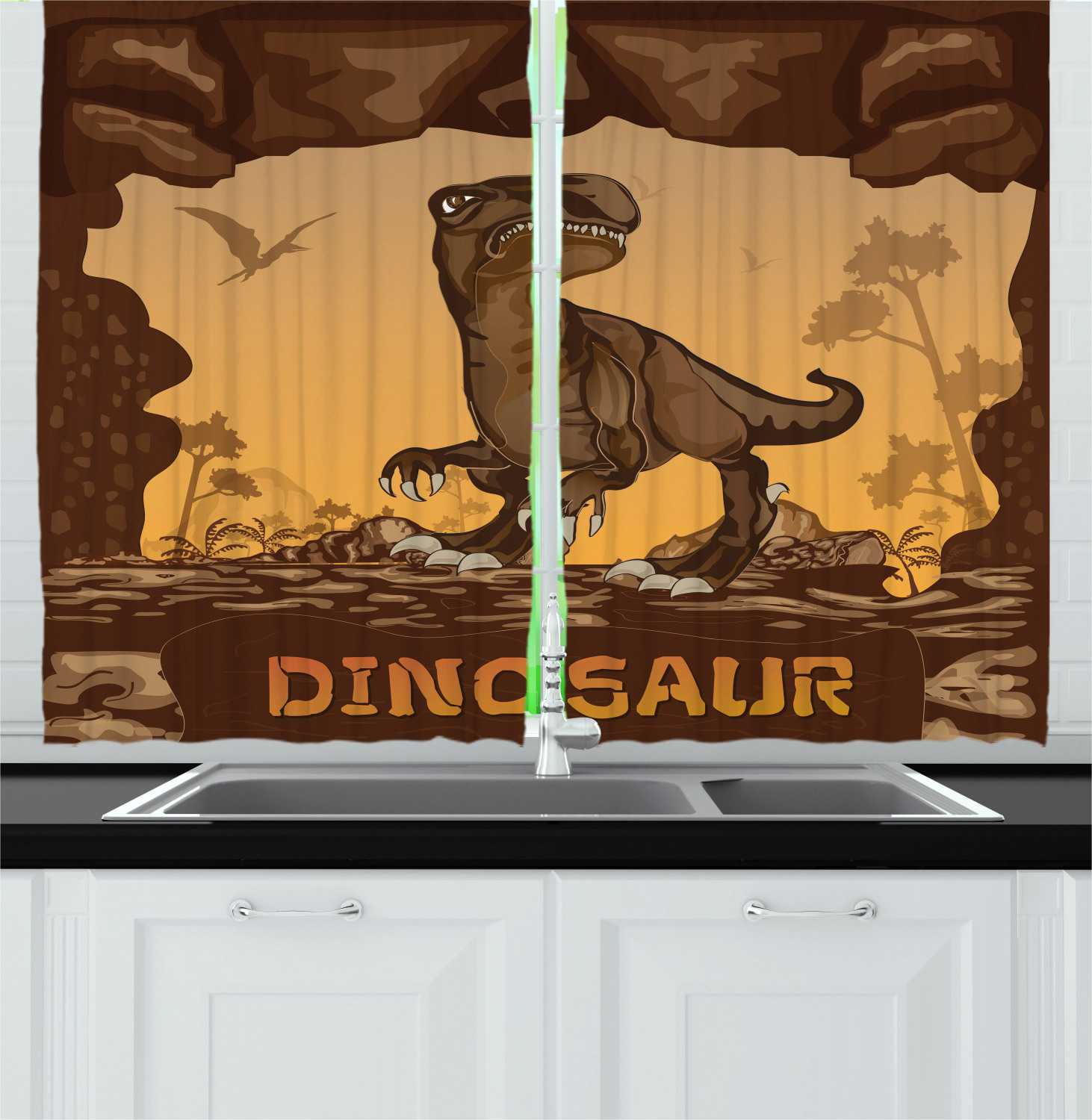 Dinosaur Patterned Curtains - 2 Panels (55" X 39")