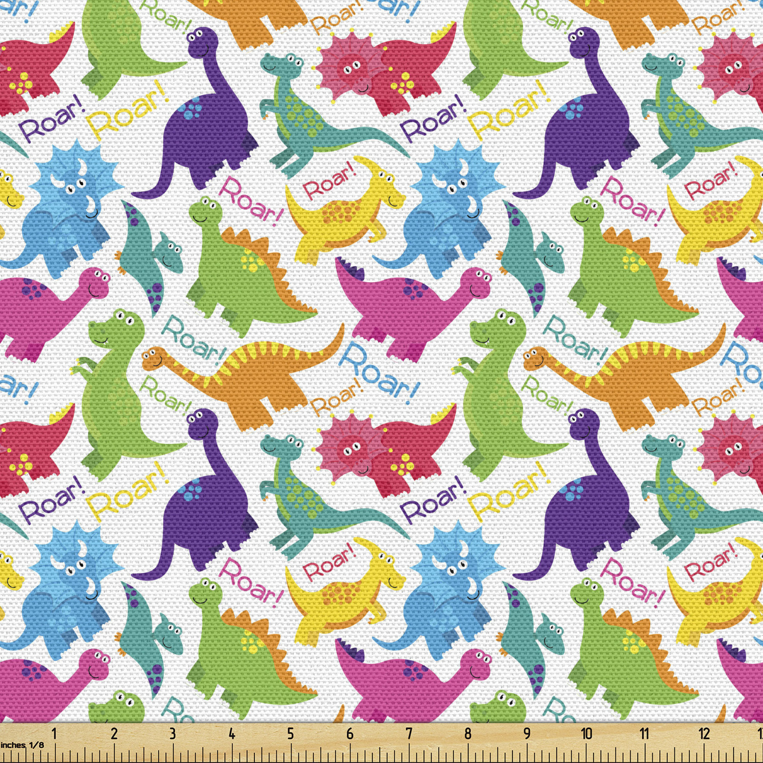 Dinosaur Themed Decorative Fabric by Ambesonne