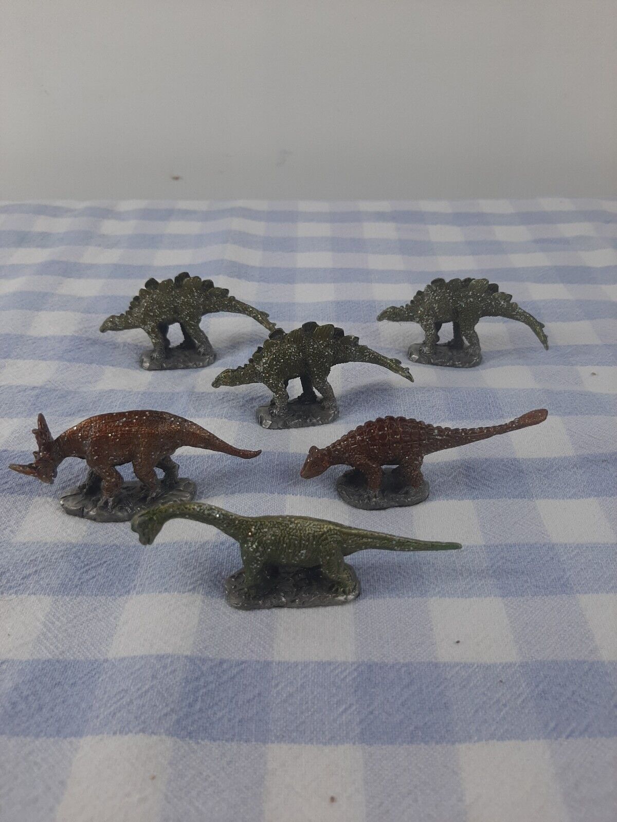 6 PEWTER DINOSAUR FIGURINES metal ankylosaur stegasaurus triceratops brachiosaur
