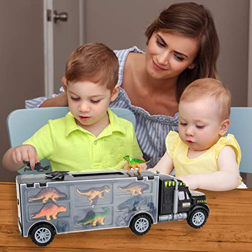 12 Dinosaur Toys with Truck Carrier for Boys