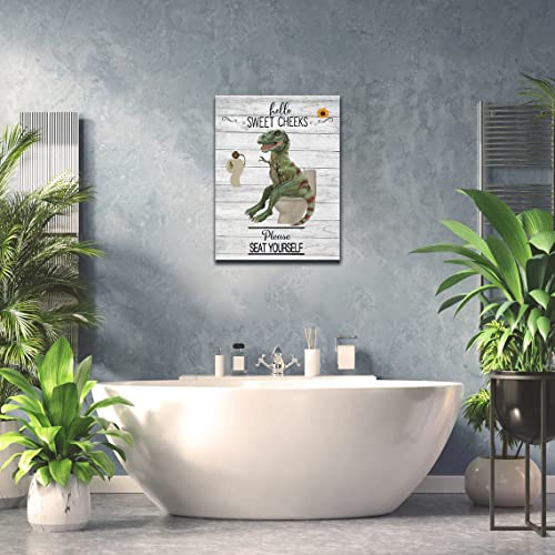 Dino Bathroom Wall Decor Prints - 12"x16" Canvas