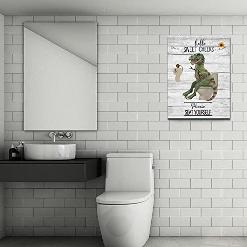 Dino Bathroom Wall Decor Prints - 12"x16" Canvas