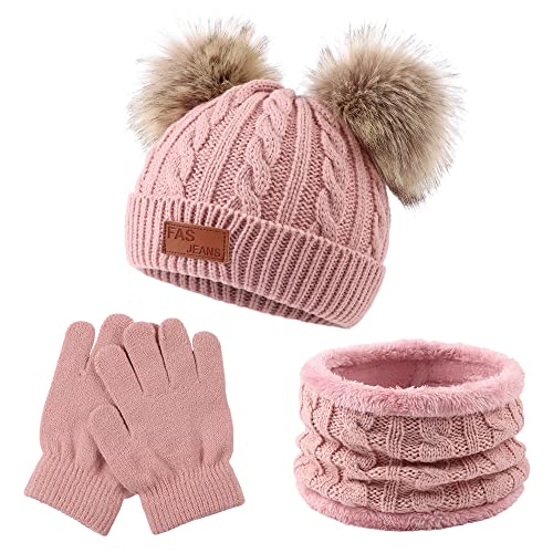 3-Piece Kids Winter Beanie, Scarf, Gloves Set (Deep Pink)