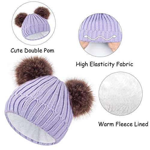 Girls Winter Hat Scarf Gloves Set with Pom Poms