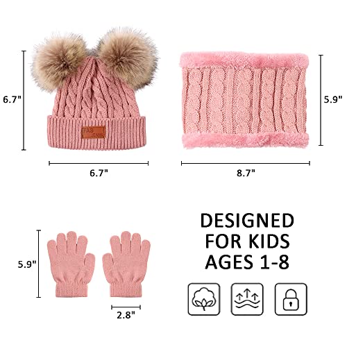 3-Piece Kids Winter Beanie, Scarf, Gloves Set (Deep Pink)