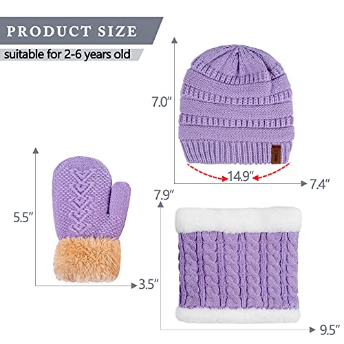 Purple Winter Hat, Scarf, Gloves Set for Kids
