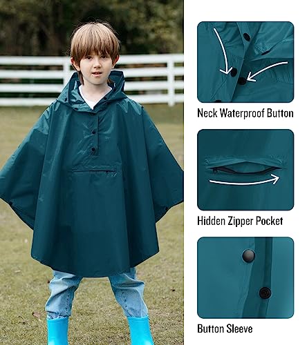 SaphiRose Kids Lightweight Waterproof Teal Rain Poncho