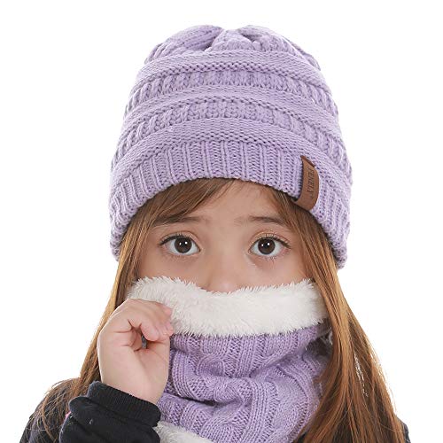Purple Winter Hat, Scarf, Gloves Set for Kids