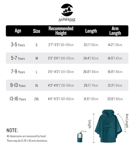 SaphiRose Kids Lightweight Waterproof Teal Rain Poncho