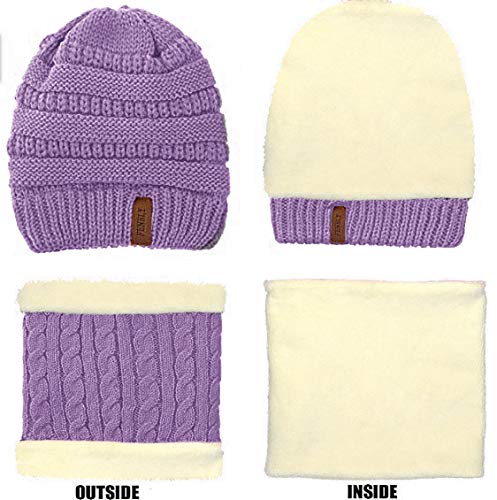 Purple Winter Hat, Scarf, Gloves Set for Kids