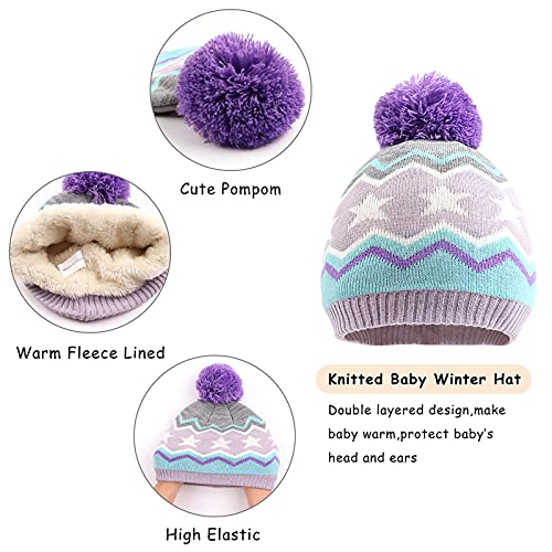Purple Winter Hat Scarf Gloves Set for Kids